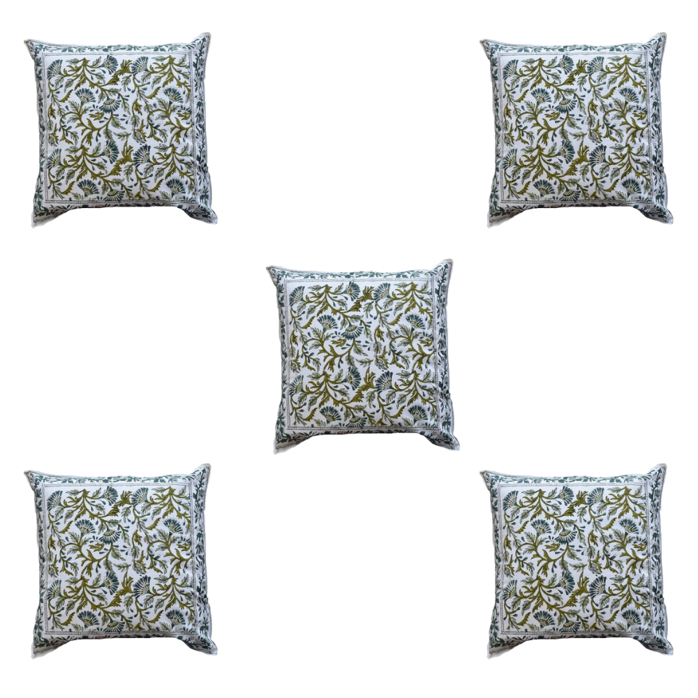 The Decor Nook Green / Teal Leaf Print With Teal Border Cushion Cover - Distacart
