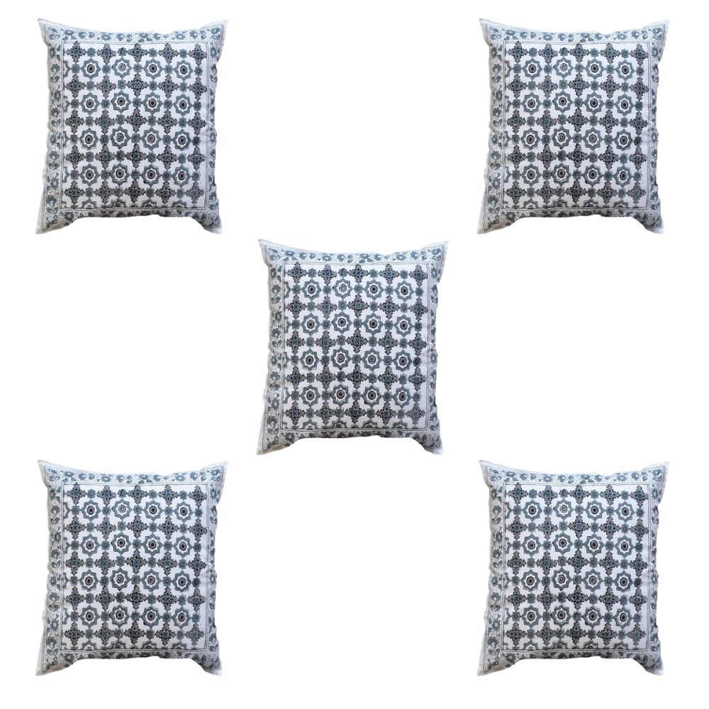 The Decor Nook Grey Jaal Print With Grey Border Cushion Cover - Distacart