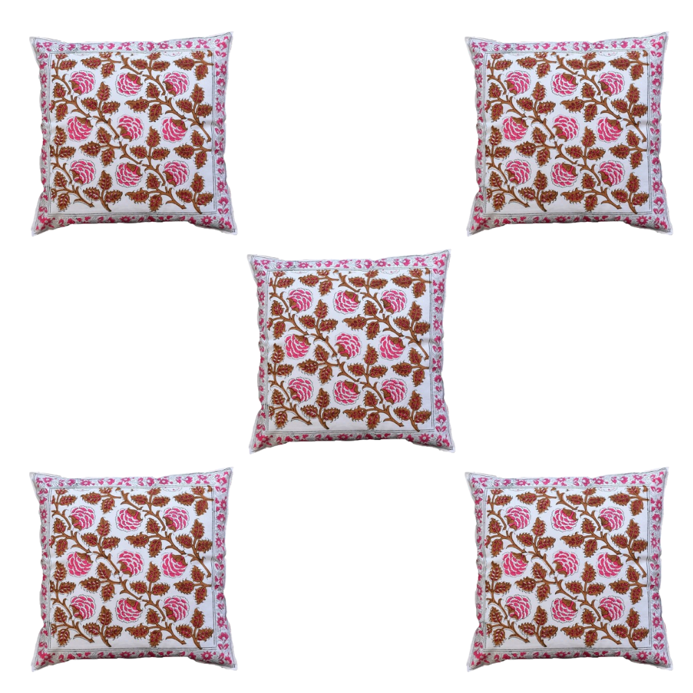 The Decor Nook Pink Brown Floral Print With Pink Border Cushion Cover - Distacart