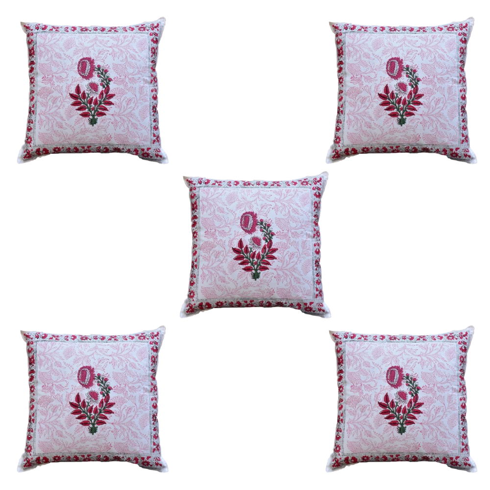 The Decor Nook Pink Chrysanthemum Print With Pink Border Cushion Cover - Distacart