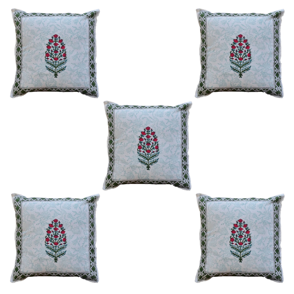 The Decor Nook Red Floral With Green Border Cushion Cover - Distacart