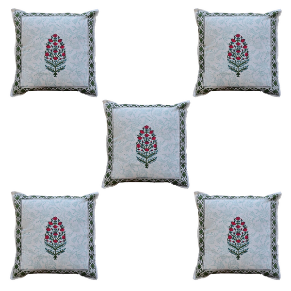 The Decor Nook Red Floral With Green Border Cushion Cover - Distacart