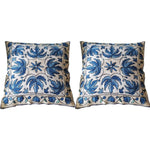 Thumbnail for The Decor Nook Hand embroidered Crewel Cushion Covers in Blue Chinar Leaf Motif with Off White Base - Distacart