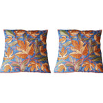 Thumbnail for The Decor Nook Hand Embroidered Crewel Cushion Covers in Mustard & Off White Chinar Leaf Motif with Navy Blue Base - Distacart