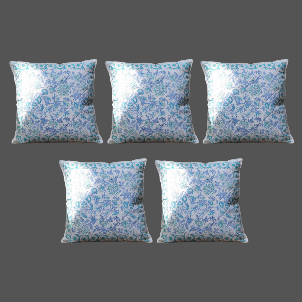 The Decor Nook Peony Floral Print Cushion Cover in Soothing Blue And Green Colour - Distacart