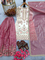 Thumbnail for Teeya Creation Multi Color Pure Silk Gimmy Silk Heavy Embroidery Work Wedding Wear Palazzo Pair - Distacart