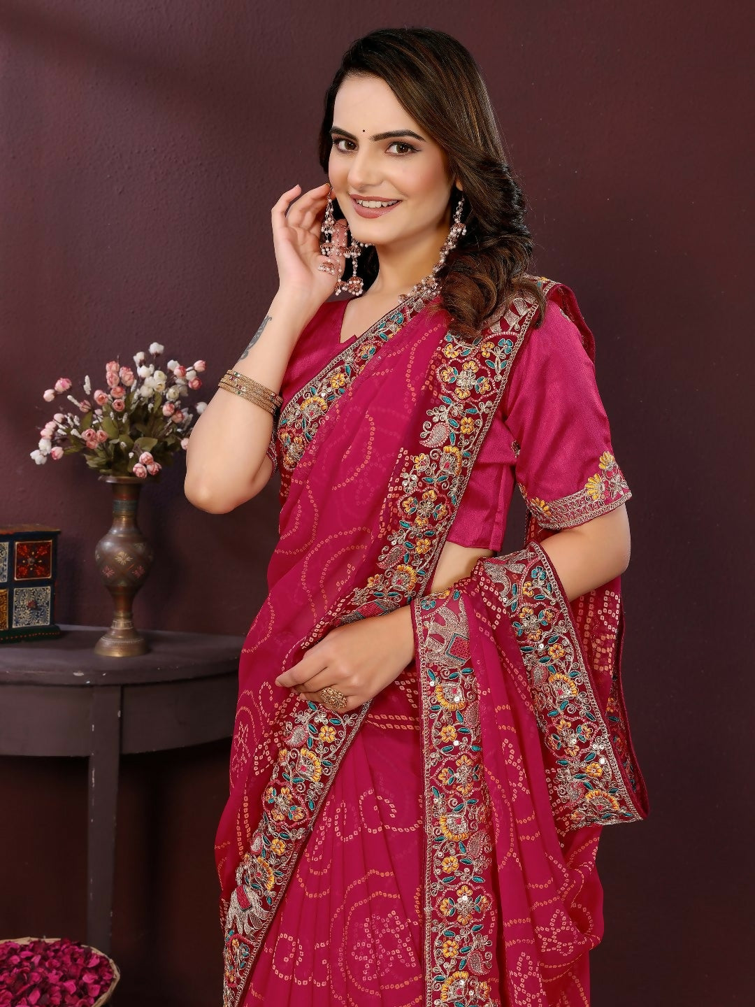 Ai Fashion Magenta Georgette Digital Print Party Wear Saree