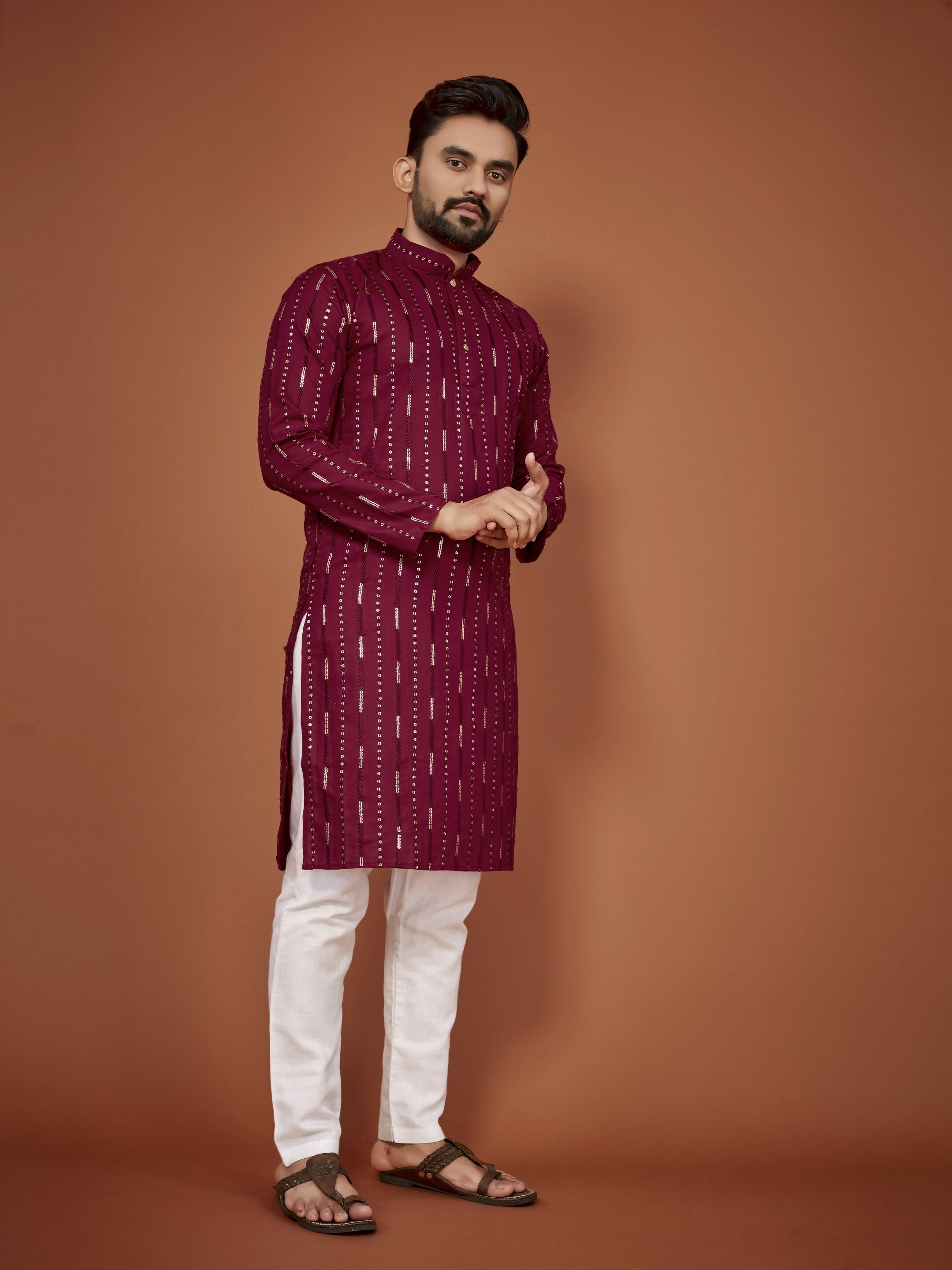 Anaita Maroon Embroidered Cotton Straight Kurta - Distacart