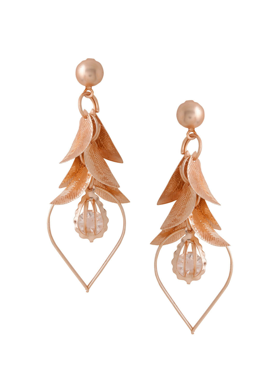 NVR Women Rose Gold Leaf Shaped Drop Earrings - Distacart