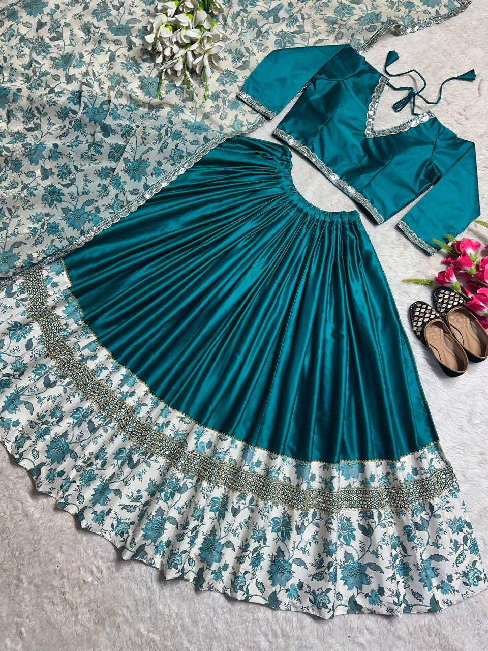 Preksha Creation Indian Namarari Special Sky Blue Women Digital Print and 9 mm Sequence work Lehenga Choli - Distacart