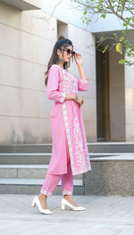 Thumbnail for BulBul Arushi Pink Rayon Kurta Set with Lucknowi Work