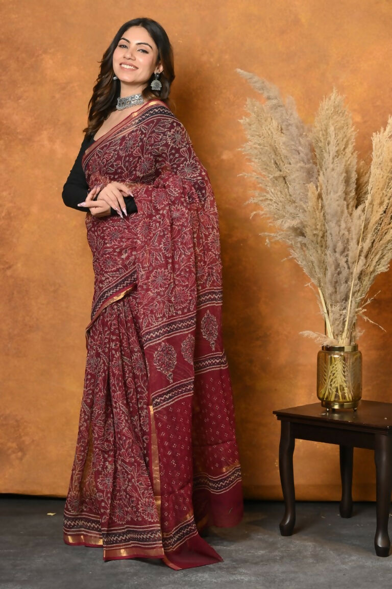 Very Much Indian Pure Kota Cotton Handblock Printed Saree - Red - Distacart