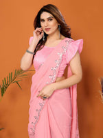 Thumbnail for Partywear Designer Light Pink Georgette Fancy Saree - Starwalk - Distacart