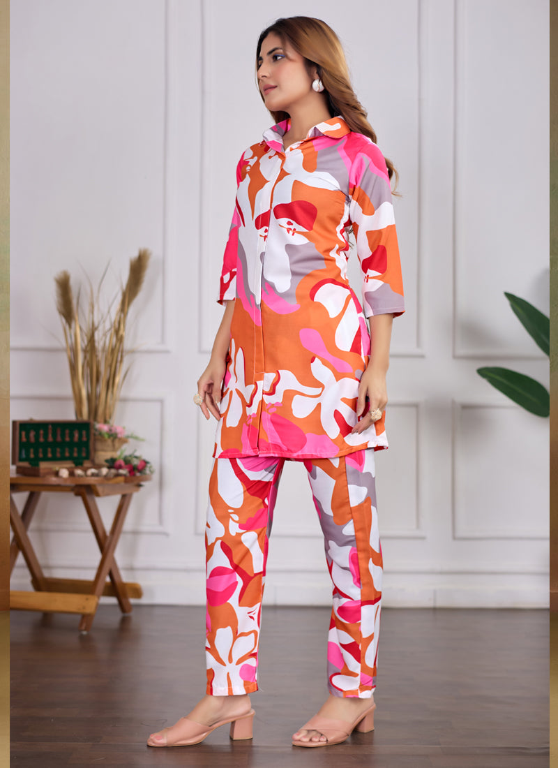 Prazu Fashion Multi Color Printed Cotton Reyon Festival Wear Co-Ord Set - Distacart