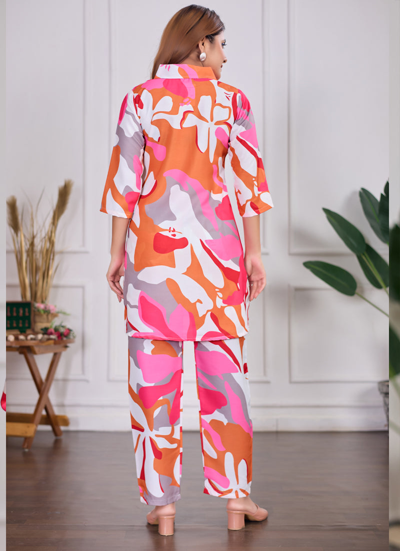 Prazu Fashion Multi Color Printed Cotton Reyon Festival Wear Co-Ord Set - Distacart