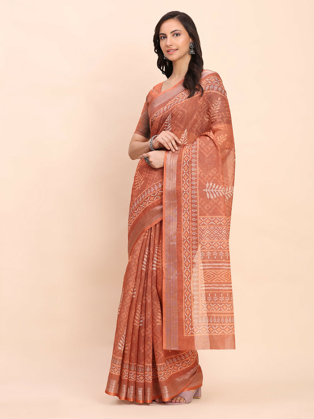 Astita Linen Cotton Rust Saree