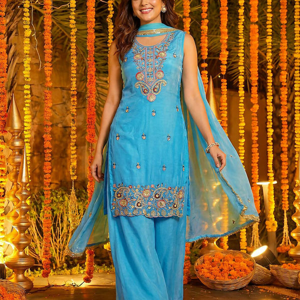 Teeya Creation Sky Fendy Silk Beads Work Designer Wedding Wear Salwar Suit - Distacart