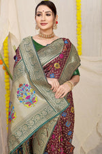 Thumbnail for Jyoti Fashion Women's Wine Patola Silk Zari Woven Saree with Blouse - Distacart