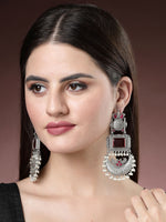 Thumbnail for NVR Women's Silver-Plated Artificial Stones and Beads Chandbali Earrings - Distacart