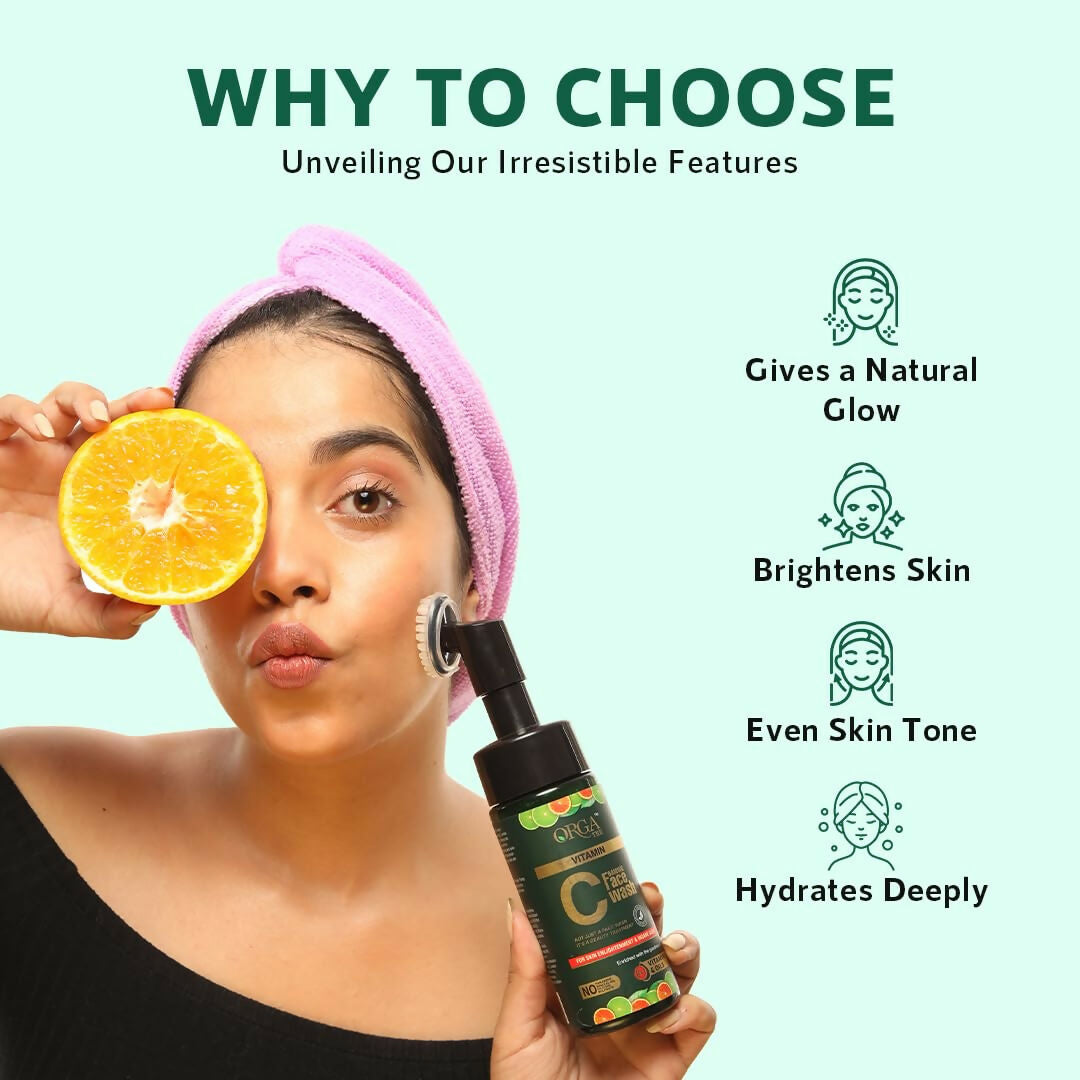 Orgatre Vitamin C Foaming Face Wash with Built-in Silicon Brush, Niacinamide Foaming cleanser for Acne prone Skin - Distacart
