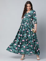 Thumbnail for Ahalyaa Women Dark Green Crepe Digital Print Dress - Distacart