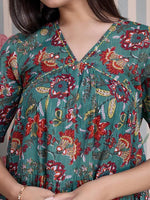 Thumbnail for Ode by House of Pataudi Floral Printed Pure Cotton Anarkali Kurta with Trousers - Distacart