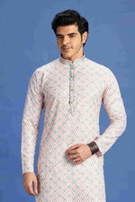 Thumbnail for Raivat Ethnic Cotton Embroidery Kurta Pajama In Peach Colour - Dista