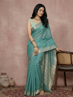 Thumbnail for Shree Shyam Fashion Teal Cotton Saree - Distacart