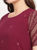 Thumbnail for Ahalyaa Women Wine Crepe Glitter Print Dress