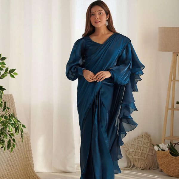 Teeya Creation Blue Color Zimichhu Silk Ready To Wear Saree - Distacart