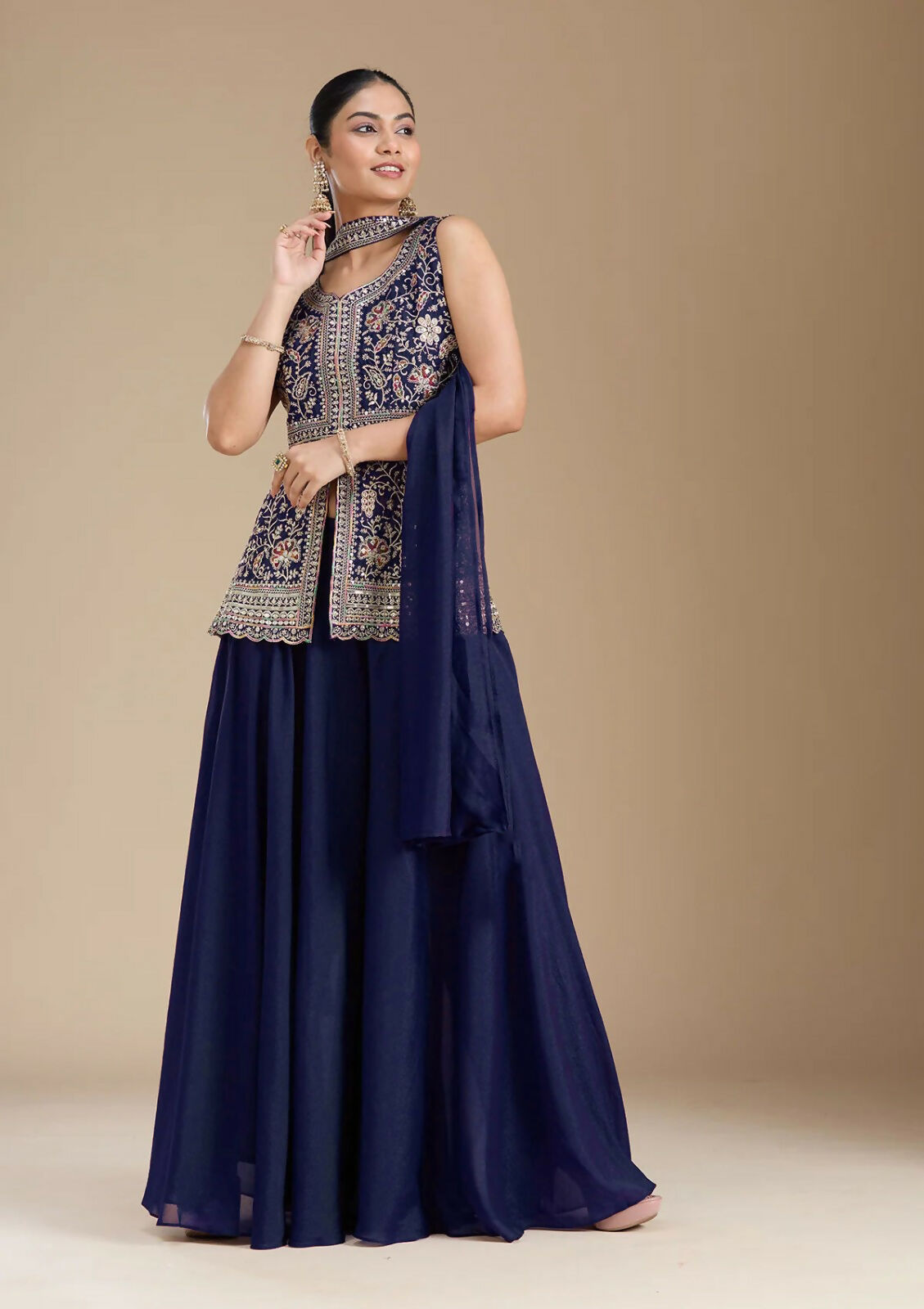 Teeya Creation Blue Color Star Georgette Party Wear Designer Peplum Sharara Set - Distacart