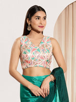 Thumbnail for Joban Fashion Pink Jacquard Padded Blouse With V Neck Sleeveless - Distacart