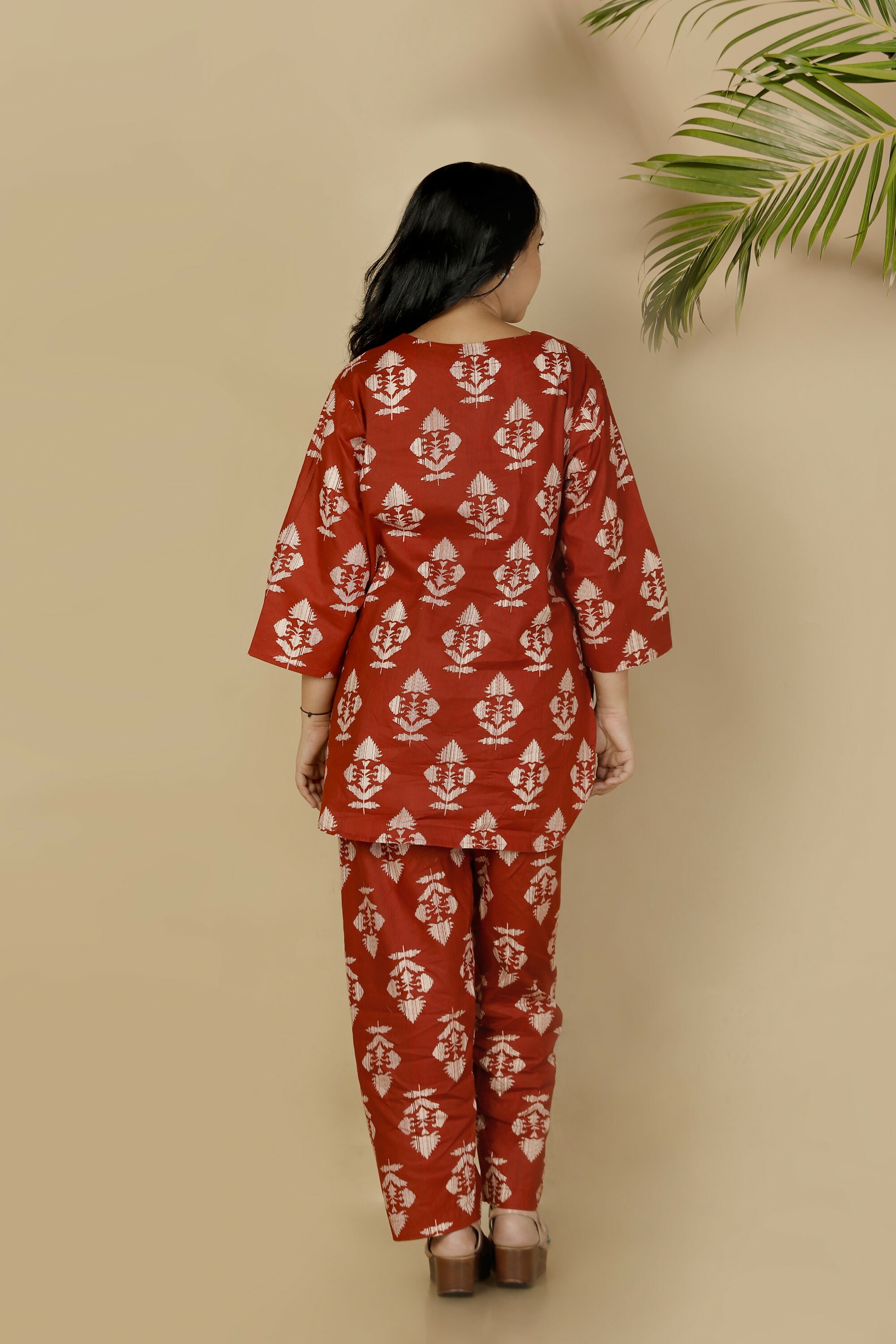 Breathables Red Butta Cotton Co-Ord Set – Kurta With Straight Pants - Dista