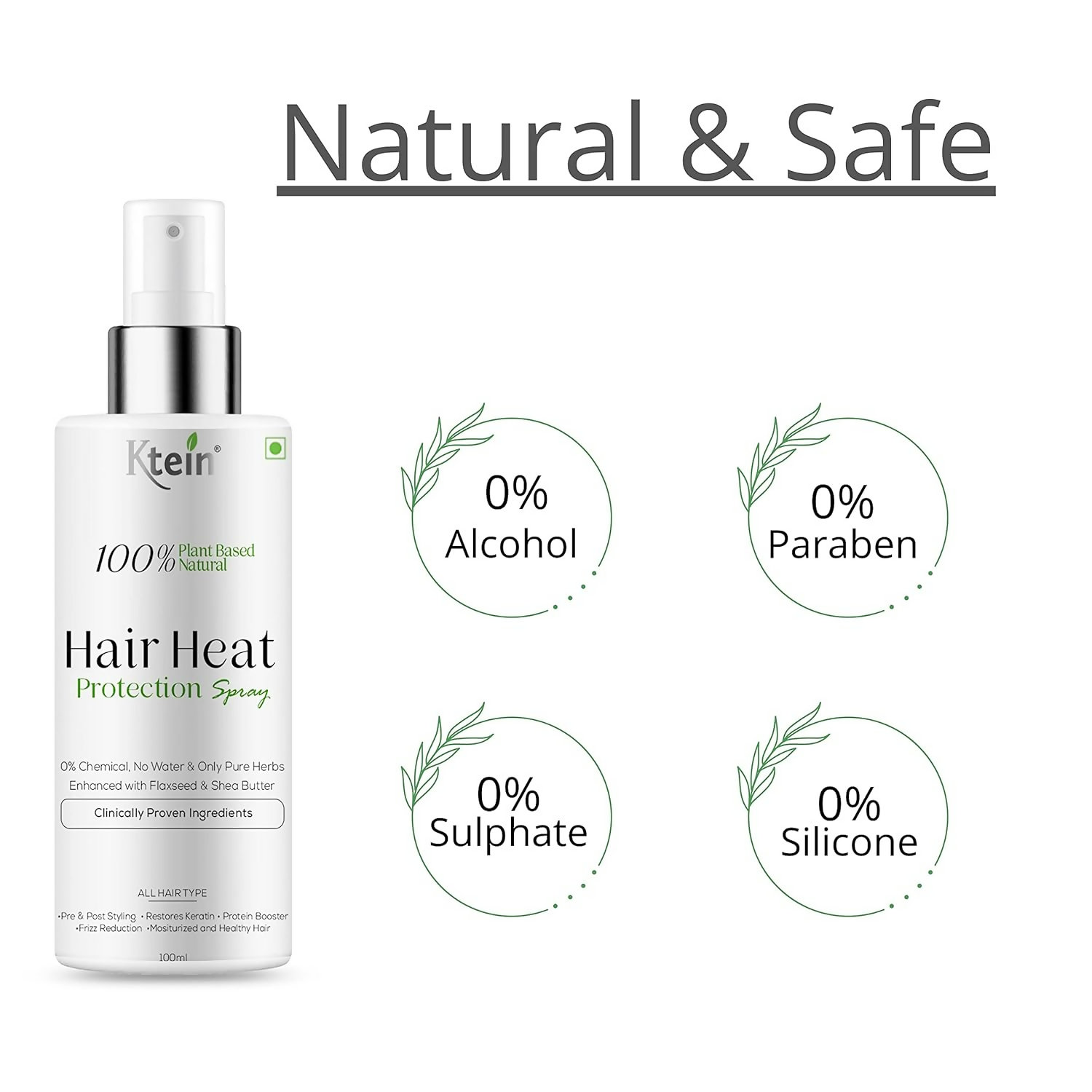 Ktein 100% Plant based Natural Hair Heat Protection Spray - Distacart
