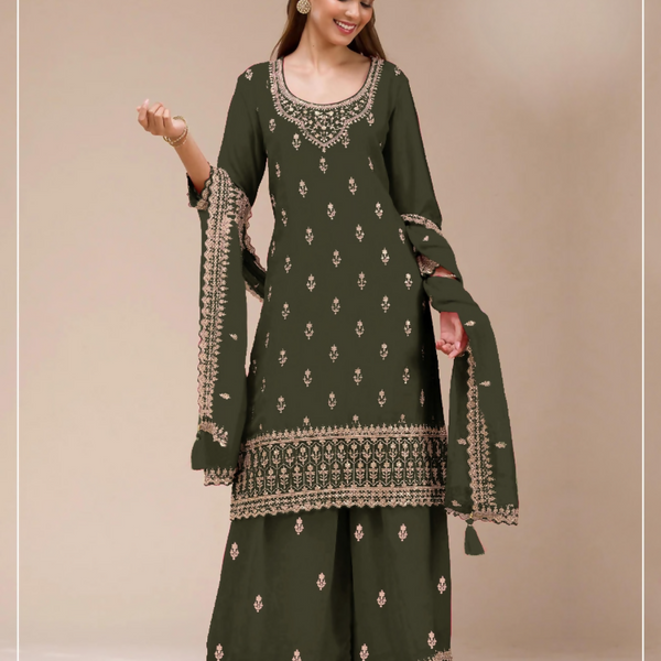 Anaita Mehendi Georgette Stitched Suit with Heavy Embroidery Work - Distacart