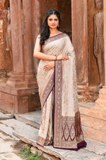 Thumbnail for Joban Fashion Nude Grey Crepe Chiffon Pure Handloom Banarasi Silk Saree