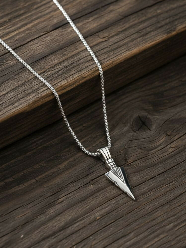NVR Men's Arrow Shaped Silver Plated Pendant with Chain - Distacart