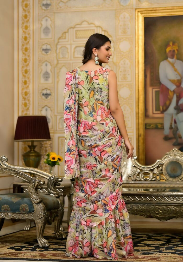 Partywear Designer Parrot Slime Georgette Fancy Saree - Anbazaar - Distacart