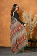 Thumbnail for Very Much Indian Handloom Pure Kota Cotton Handblock Printed Saree - Cerulean Print - Distacart