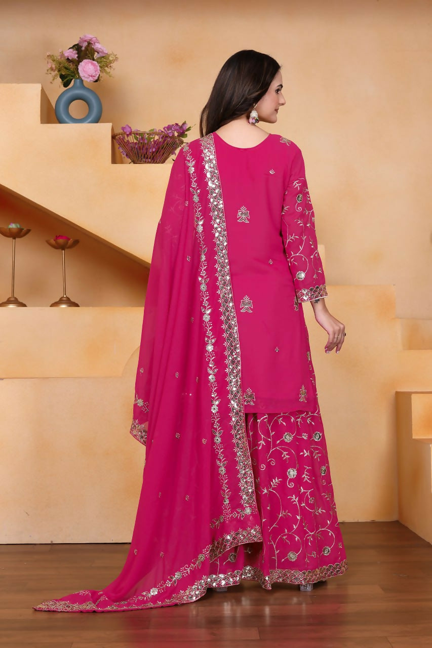 Teeya Creation Pink Color Faux Georgette Embroidery Work Wedding Wear Palazzo Set - Distacart