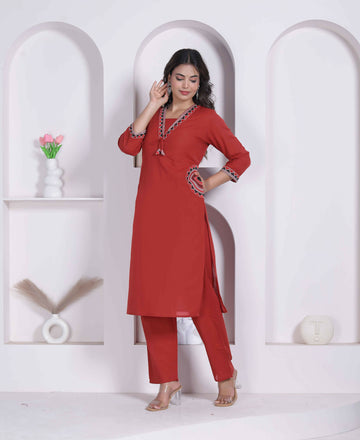 Miravan Womens Brown Straight Kurta Set - Dista