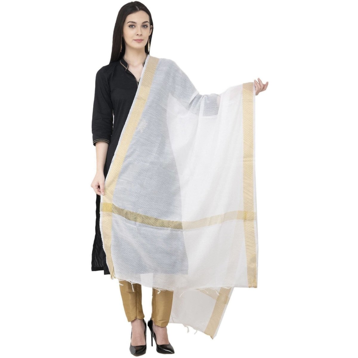 A R SILK Chanderi Crush Crush Design White Color Dupatta or Chunni