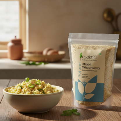 Praakritik Natural Khapli Wheat Rava Roasted Samba Rava - Distacart