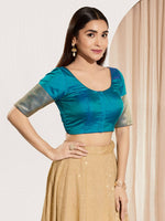 Thumbnail for Joban Fashion Fire Blue Taffeta Silk Padded Blouse With Round Neck Elbow Sleeves - Distacart