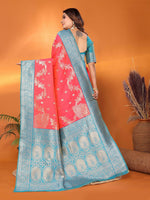 Thumbnail for Joban Fashion Banarasi Tomato Red Woven Soft Silk Saree