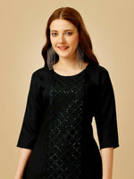 Thumbnail for Jyoti Fashion Women's Black Cotton Blend Embroidered Kurta Pant Set - Distacart