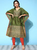 Ahalyaa Women Mehendi Poly Silk Gold Printed Kaftan Kurta - Distacart