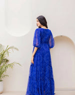Thumbnail for Aayaa Designer crape hand work Multi indo western - Blue