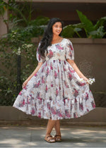 Thumbnail for Preksha Creation Georgette Floral Printed Women White Short Gown - Distacart