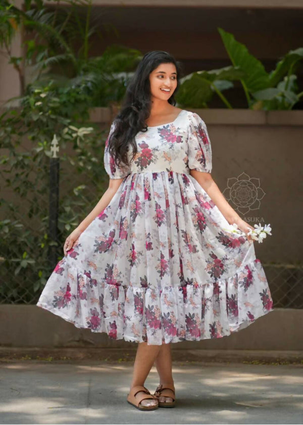 Preksha Creation Georgette Floral Printed Women White Short Gown - Distacart